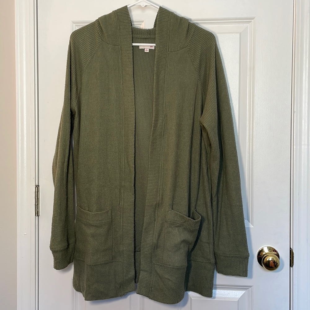 SO Green Ribbed Hooded Cardigan